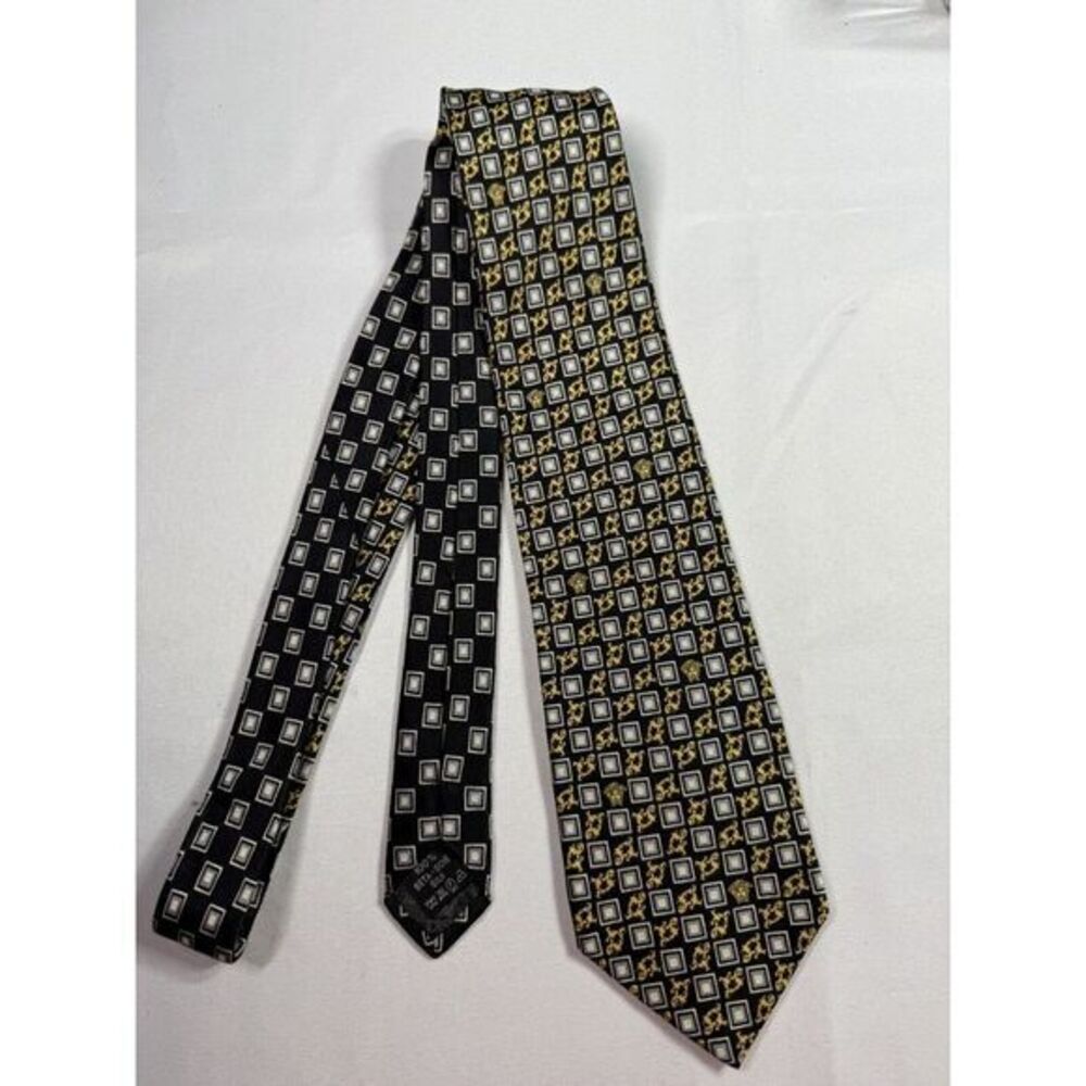 Vintage Gianni Versace‎ Italy Black/Yellow Geometric Cube 100% Silk Tie